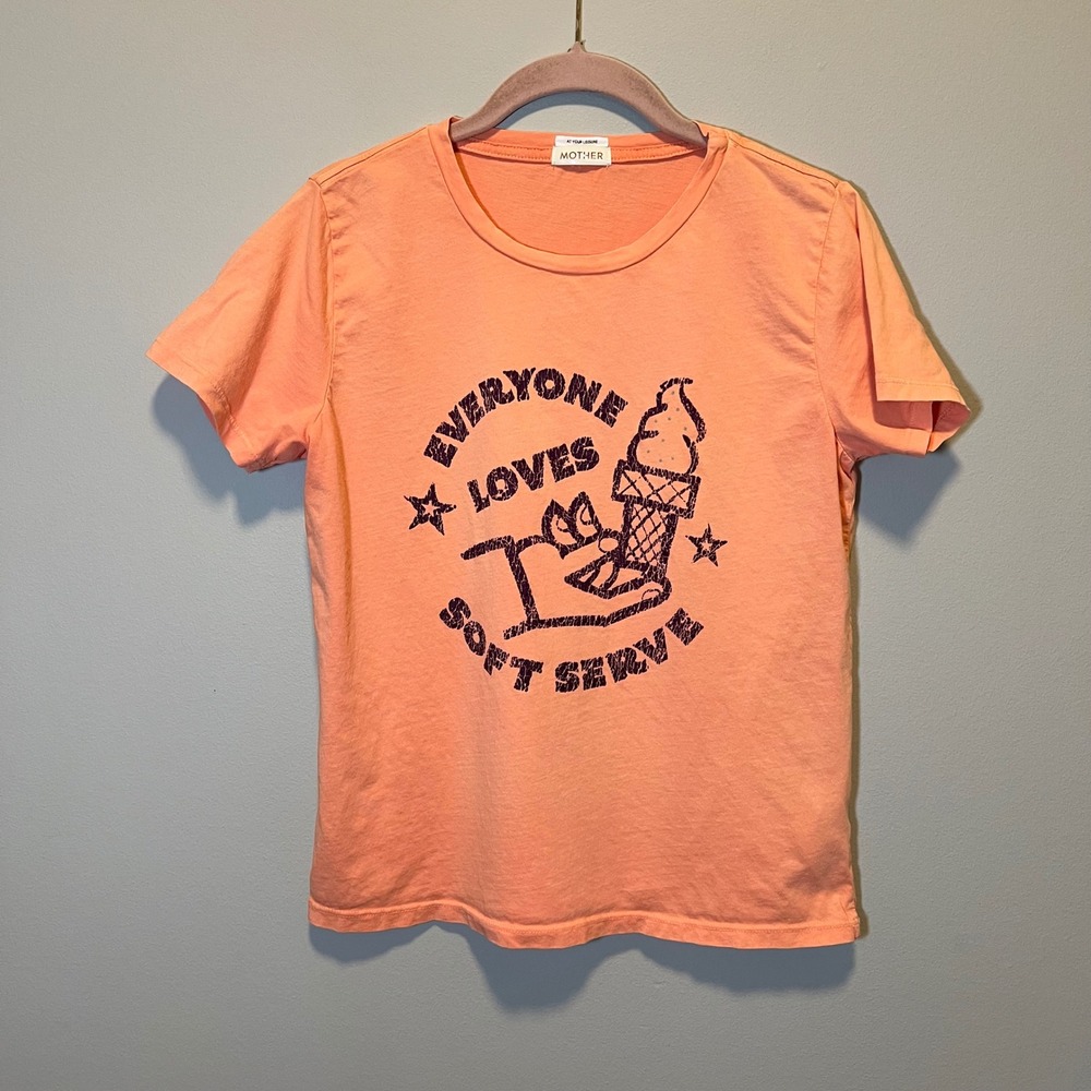 Mother Denim The Itty Bitty Goodie Goodie Tee Orange Soft Serve Graphic Small